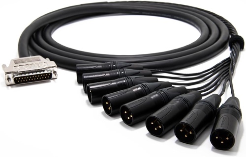 Analog Multi-core cable. D-sub 25 male <> 8 x XLR3 male, black, 3 m