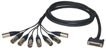 Analog Multi-core cable. D-sub 25 male <> 8 x XLR3 male, black, 10m